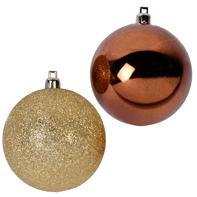 Σετ Χριστουγεννιάτικες Μπάλες Χρυσές Glitter Μπρονζέ Γυαλιστερές 8 cm - 12 τμχ.