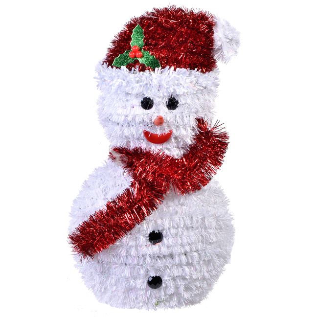 Χριστουγεννιάτικο Επιτραπέζιο Διακοσμητικό 3D Χιονάνθρωπος Λευκό Κόκκινο Tinsel 27cm