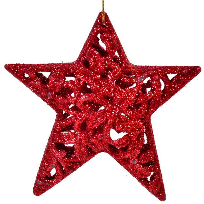 Σετ Χριστουγεννιάτικα Στολίδια Αστέρια Κόκκινα Διάτρητα Glitter 11cm - 4 τμχ.