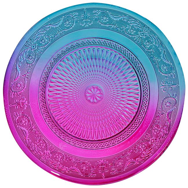 Πιάτο Σερβιρισμάτος Γλυκού Γυάλινο Σιέλ Ροζ Ανάγλυφα Σχέδια 15 cm