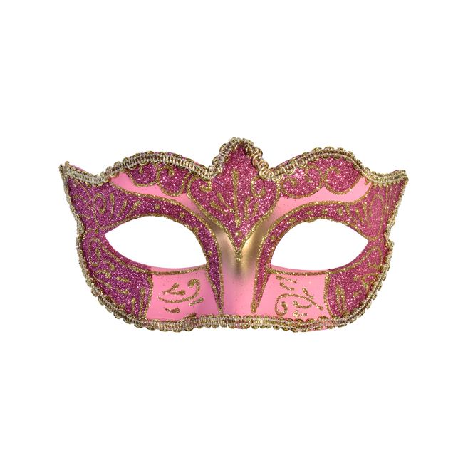 Αποκριάτικη Μάσκα Fancy Γυναικεία Ροζ Χρυσό με Glitter