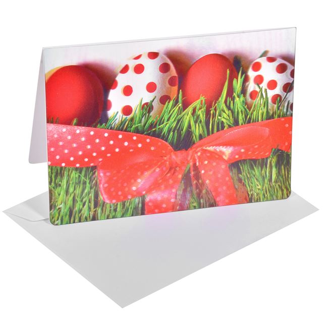 Πασχαλινή Κάρτα Ευχών Αυγά Χορτάρι Κορδέλα 3D & Λευκός Φάκελος 12x17cm - 2 τμχ.